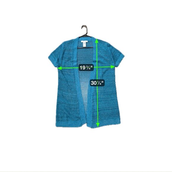 August Silk Teal Open Front Knit Short Sleeve Cardigan Sweater Size L Casual - Picture 4 of 8